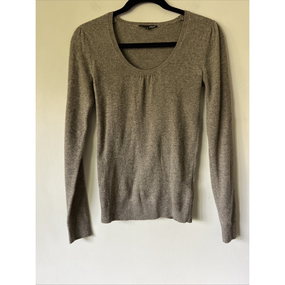 Etam Cashmere Sweater Scoop Neck Long Sleeve Brownish Gray Taupe Size S